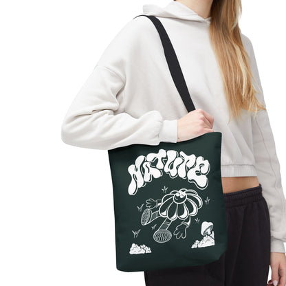 Nature Flower Tote Bag — Retro Smiling Daisy Graphic Tote