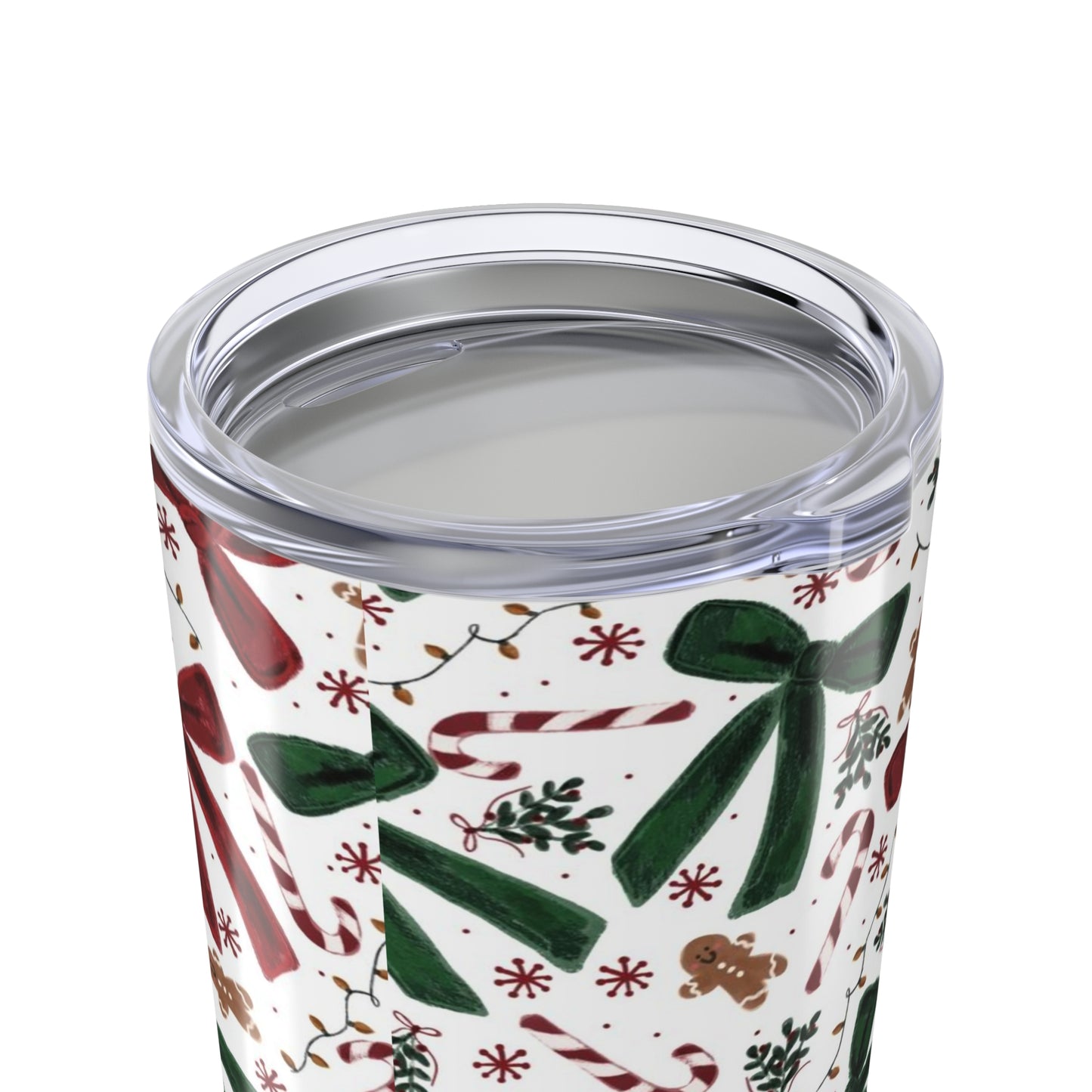 20oz Holiday Bow Tumbler — Candy Cane & Gingerbread Christmas Travel Cup