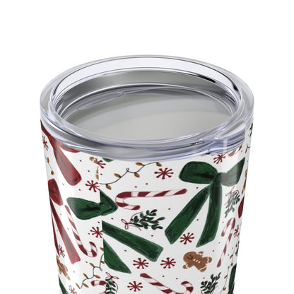 20oz Holiday Bow Tumbler — Candy Cane & Gingerbread Christmas Travel Cup