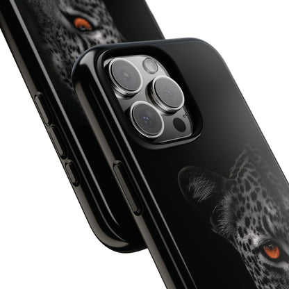 Leopard Gaze Phone Case — Black Protective iPhone Cover with Orange Eye
