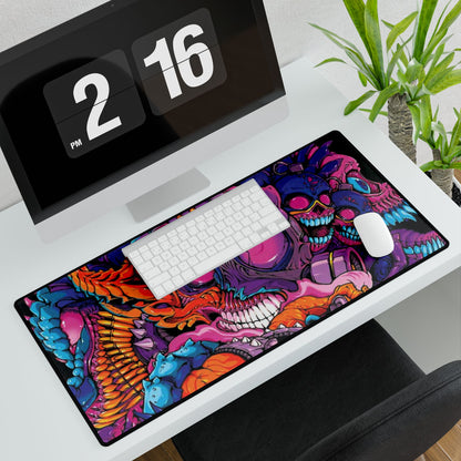 Neon Skull Chaos Large Gaming Desk Mat — Vibrant Skull Art Mouse Pad for PC & Office