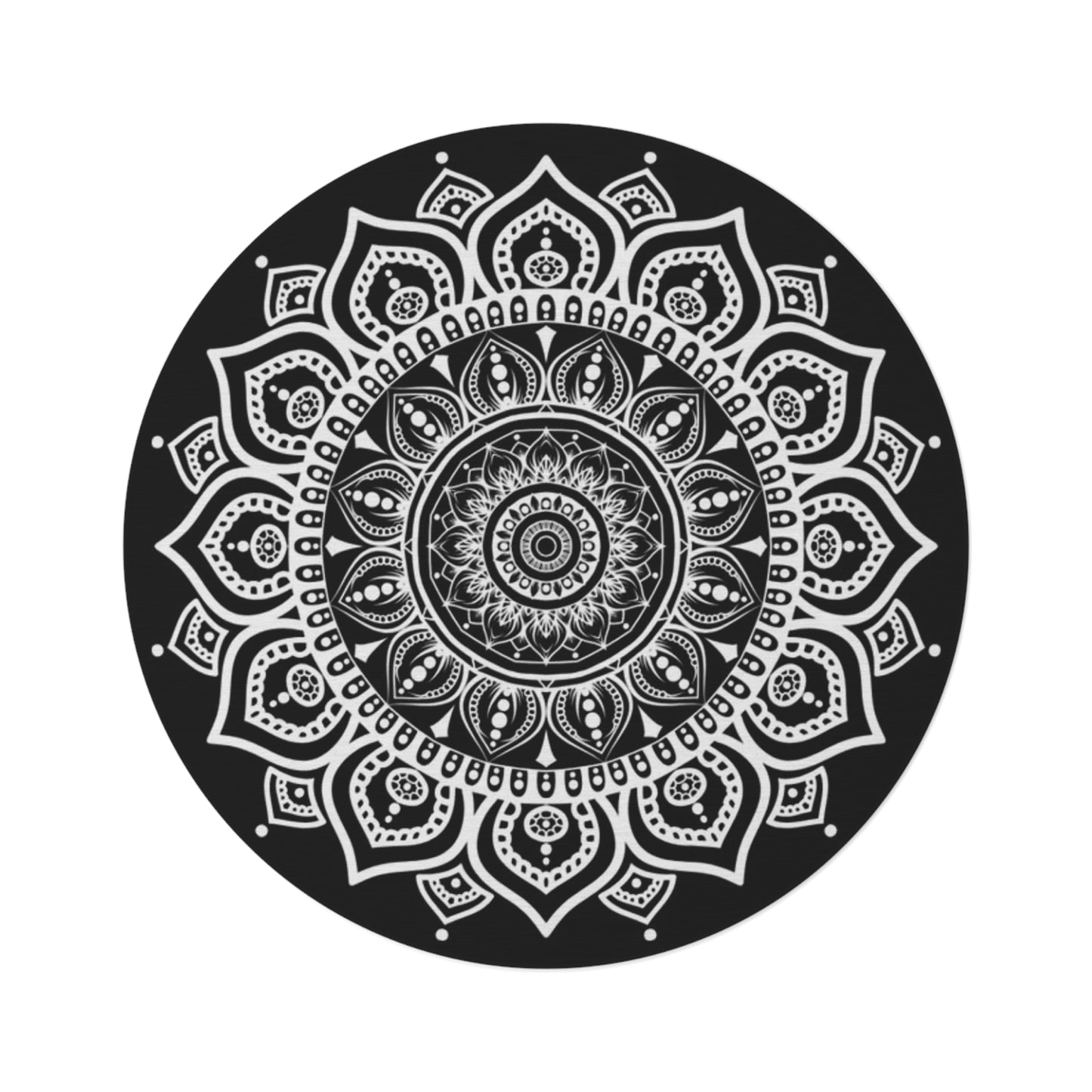 Round Mandala Rug — Black & White Boho Floor Mat for Living Room, Bedroom, Yoga