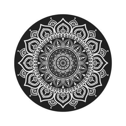 Round Mandala Rug — Black & White Boho Floor Mat for Living Room, Bedroom, Yoga