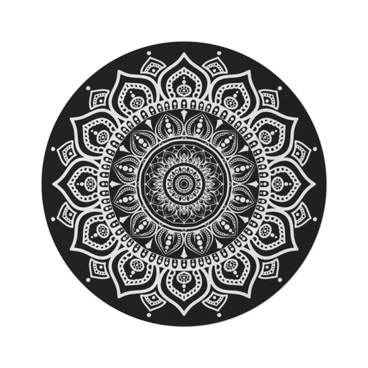 Round Mandala Rug — Black & White Boho Floor Mat for Living Room, Bedroom, Yoga