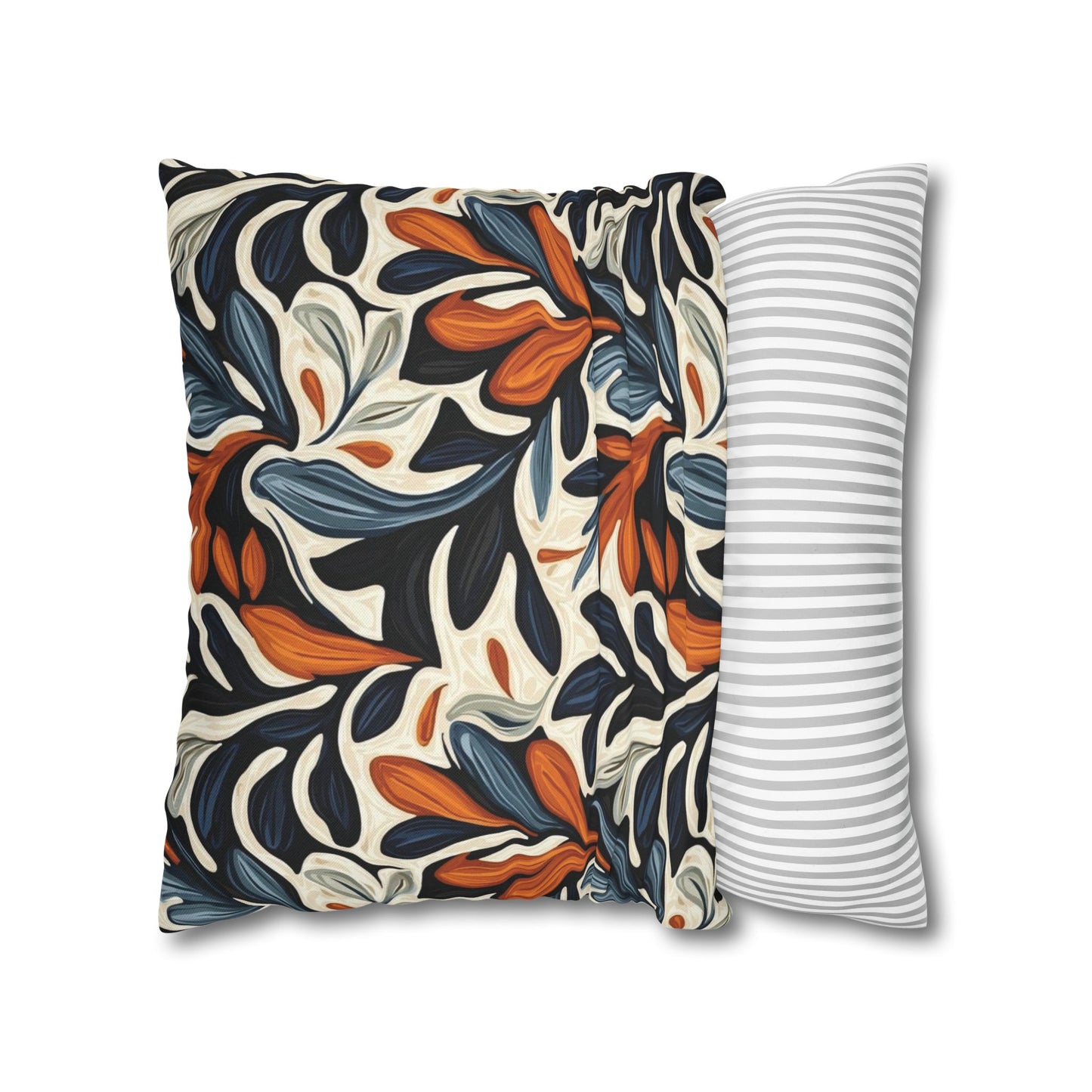 Abstract Floral Throw Pillowcase — Navy, Rust & Cream Decorative Pillow Cover