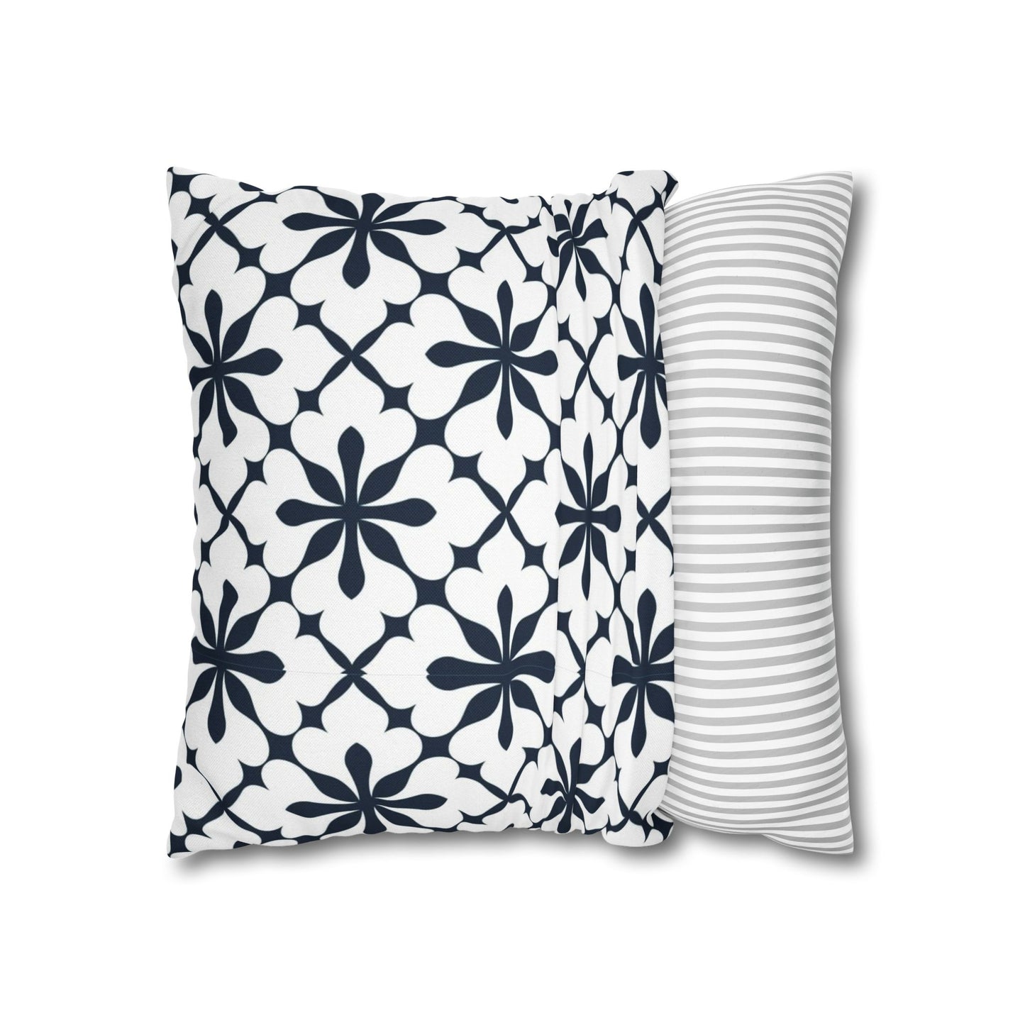 Decorative Square Pillow Cover — Navy Floral Tile Pattern