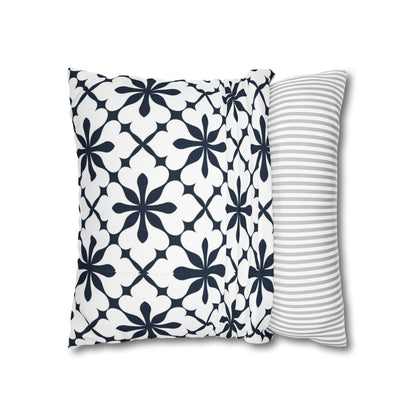Decorative Square Pillow Cover — Navy Floral Tile Pattern
