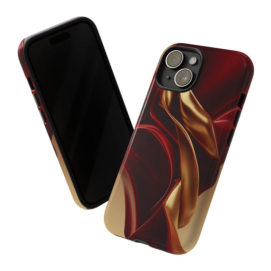 Protective Phone Case — Red & Gold Satin Swirl Design