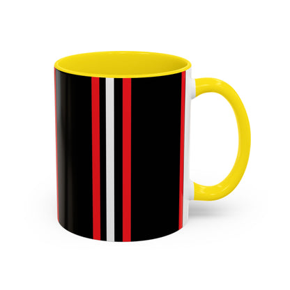Black Accent Coffee Mug with Red & White Racing Stripes — 11/15oz
