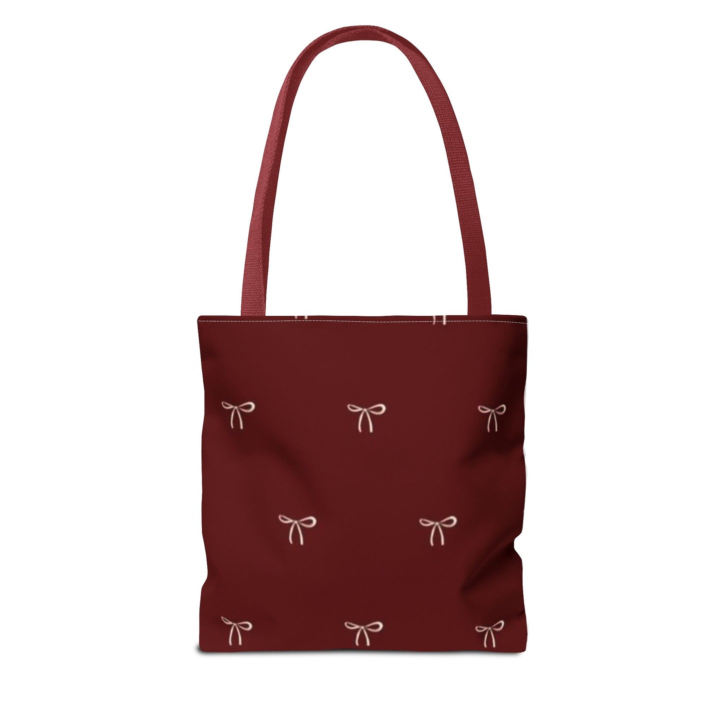 Christmas Tote Bag — Burgundy 'Merry Christmas' Bow Pattern Holiday Gift Tote