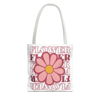 Retro Pink Flower Tote Bag – 'FLOWER' Graphic AOP Market Tote