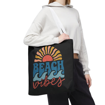 Beach Vibes Tote Bag — Retro Sunset Surf Waves Beach Tote