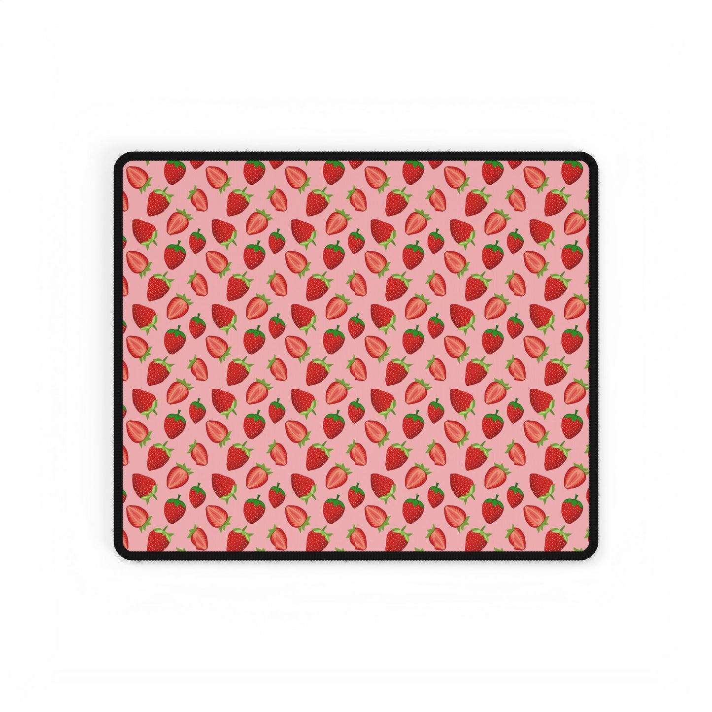 Strawberry Pattern Desk Mat — Pink Fruit Mousepad & Keyboard Pad