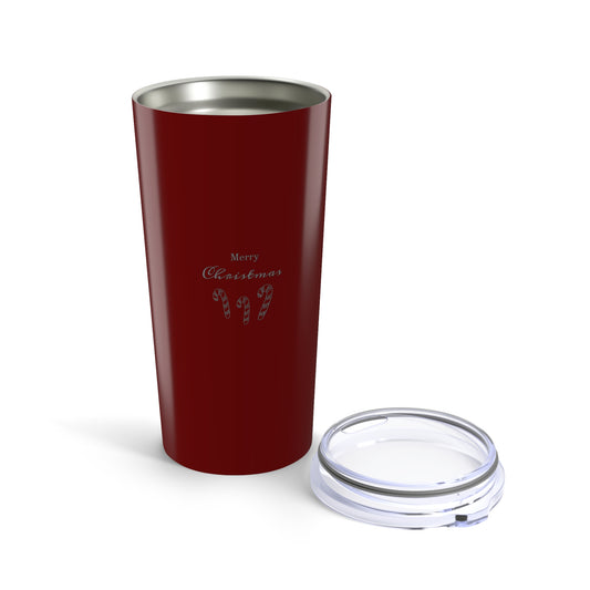 20oz Merry Christmas Candy Cane Tumbler — Red Holiday Insulated Travel Mug