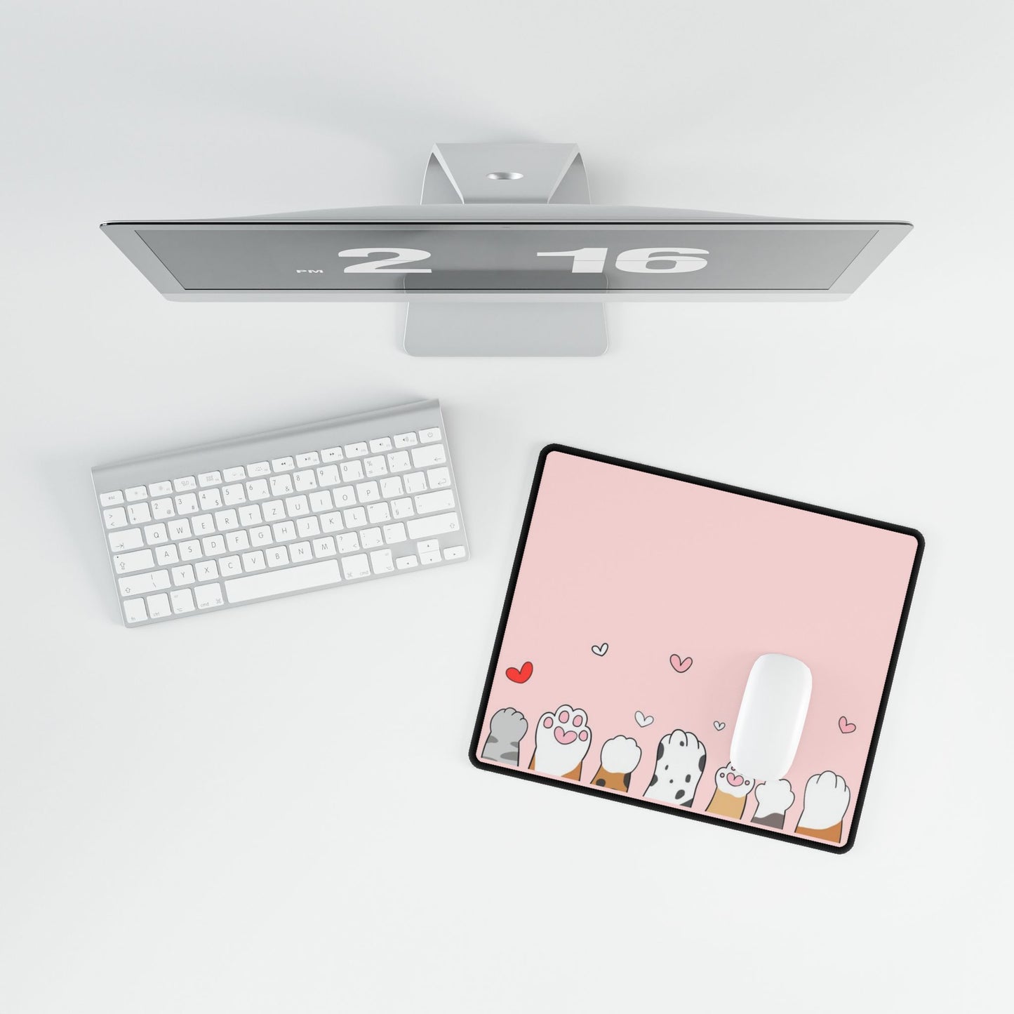 Cute Cat Paws Desk Mat — Pink Heart Gaming & Office Mouse Pad