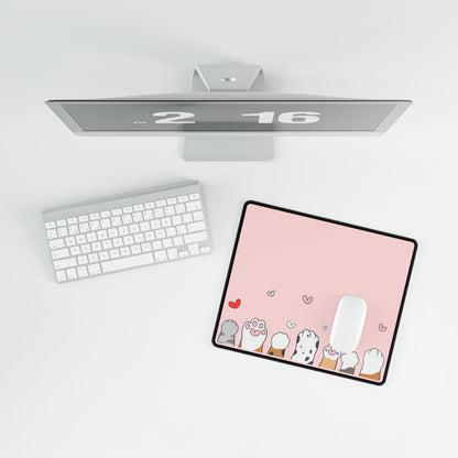 Cute Cat Paws Desk Mat — Pink Heart Gaming & Office Mouse Pad