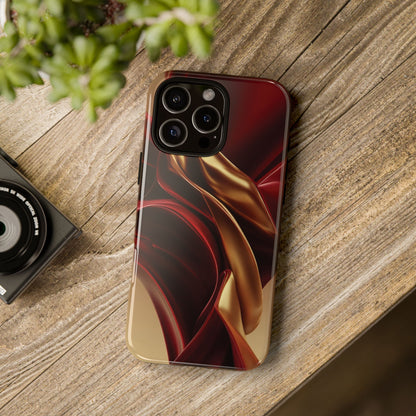 Protective Phone Case — Red & Gold Satin Swirl Design