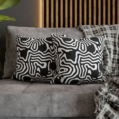 Abstract Black & White Swirl Pillowcase — Modern Geometric Throw Pillow Cover