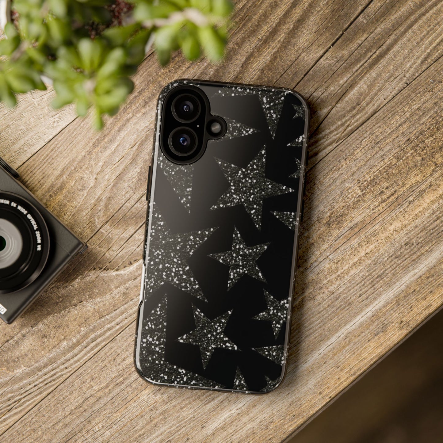 Glitter Star Tough Case — Black Sparkle Phone Case