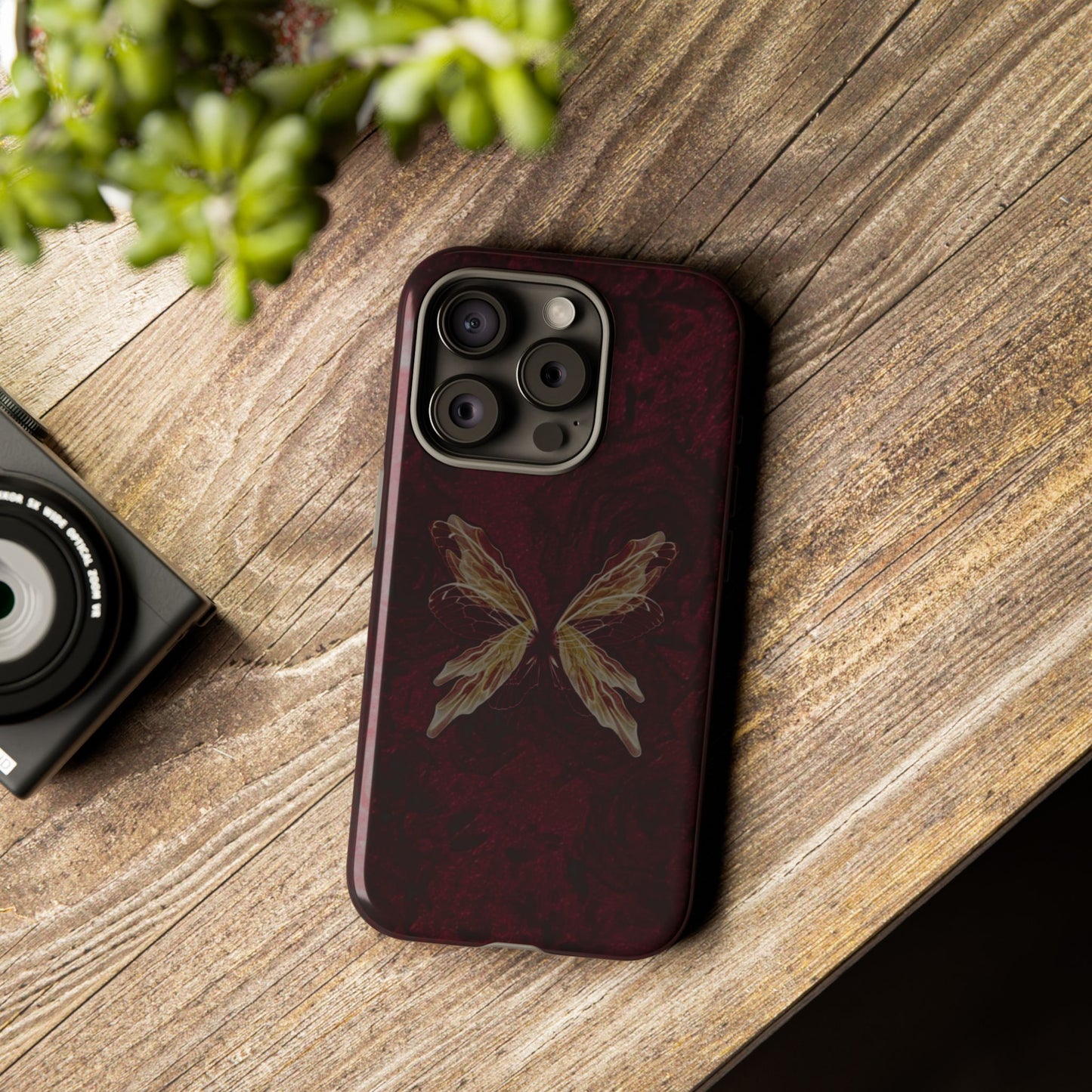 Butterfly Wing Tough Phone Case — Dark Maroon Protective iPhone Cover