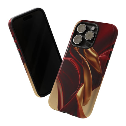 Protective Phone Case — Red & Gold Satin Swirl Design