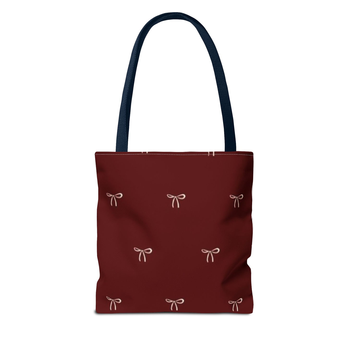 Christmas Tote Bag — Burgundy 'Merry Christmas' Bow Pattern Holiday Gift Tote