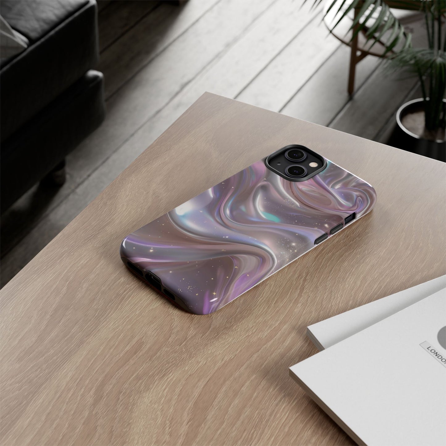 Iridescent Marble Tough Phone Case — Shimmery Swirl Protective Cover