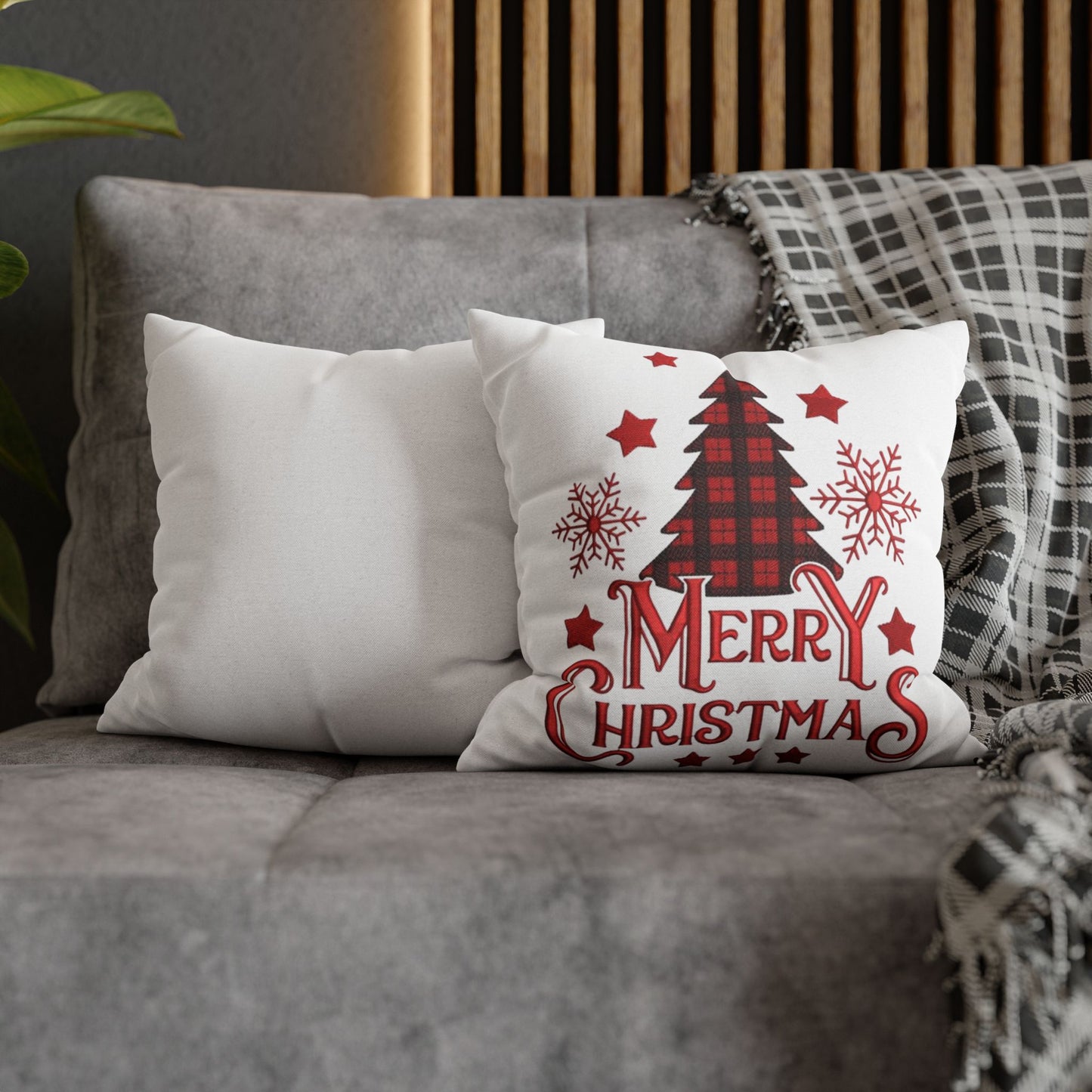 Christmas Plaid Tree Pillowcase — Merry Christmas Decorative Throw Pillow Cover