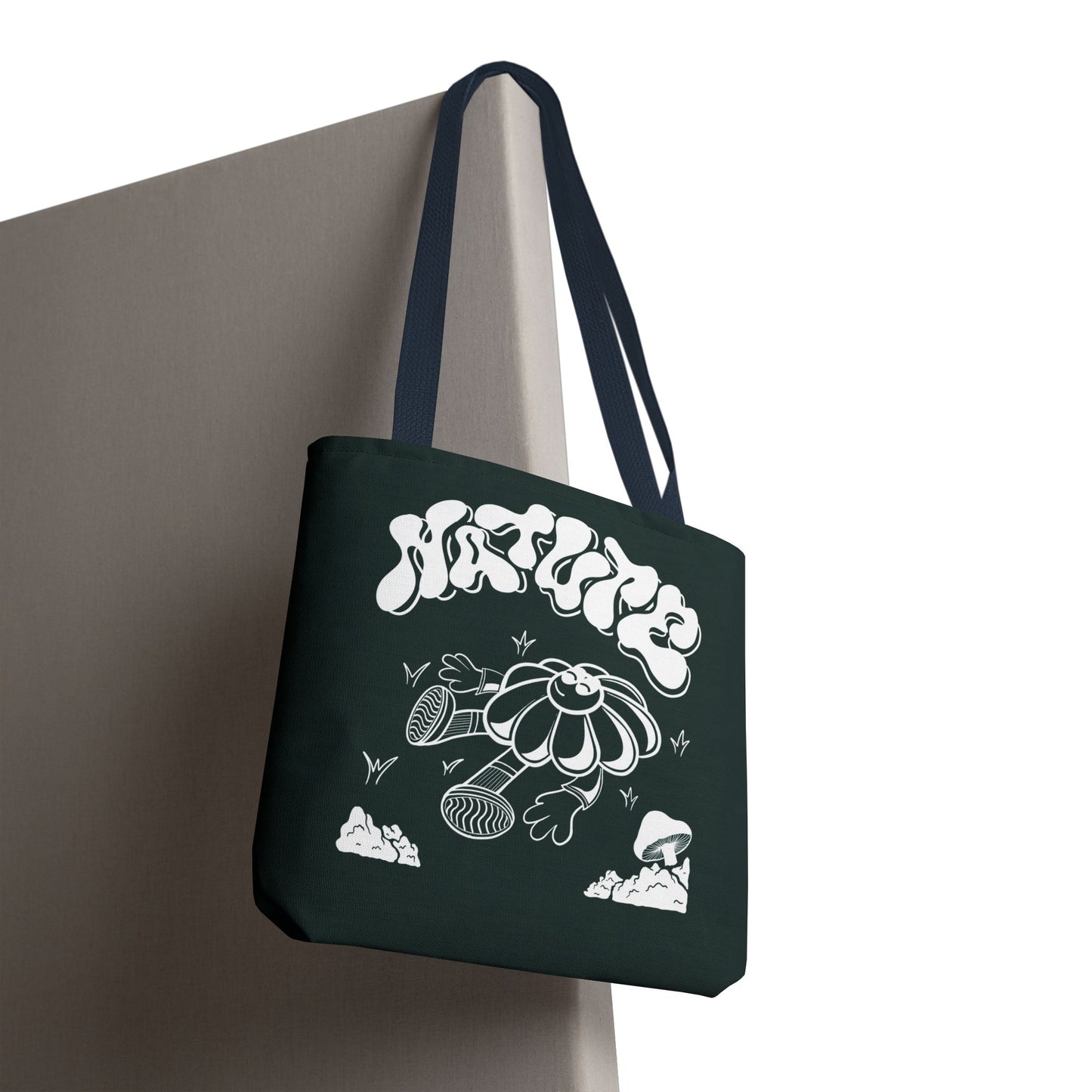 Nature Flower Tote Bag — Retro Smiling Daisy Graphic Tote