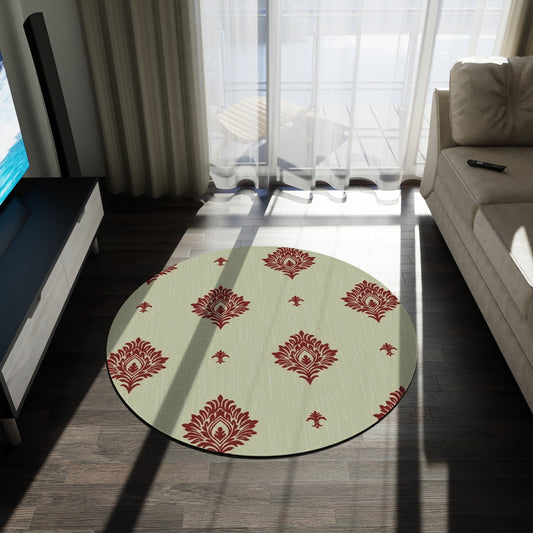 Elegant Red Damask Round Rug — Vintage-Inspired Decorative Accent Rug