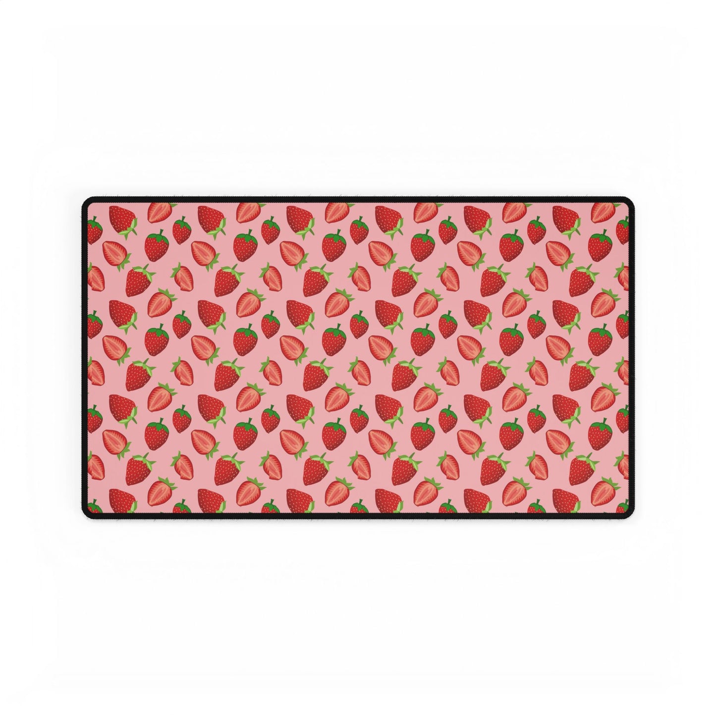 Strawberry Pattern Desk Mat — Pink Fruit Mousepad & Keyboard Pad
