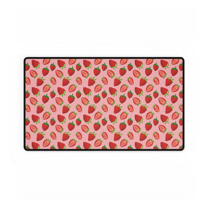 Strawberry Pattern Desk Mat — Pink Fruit Mousepad & Keyboard Pad