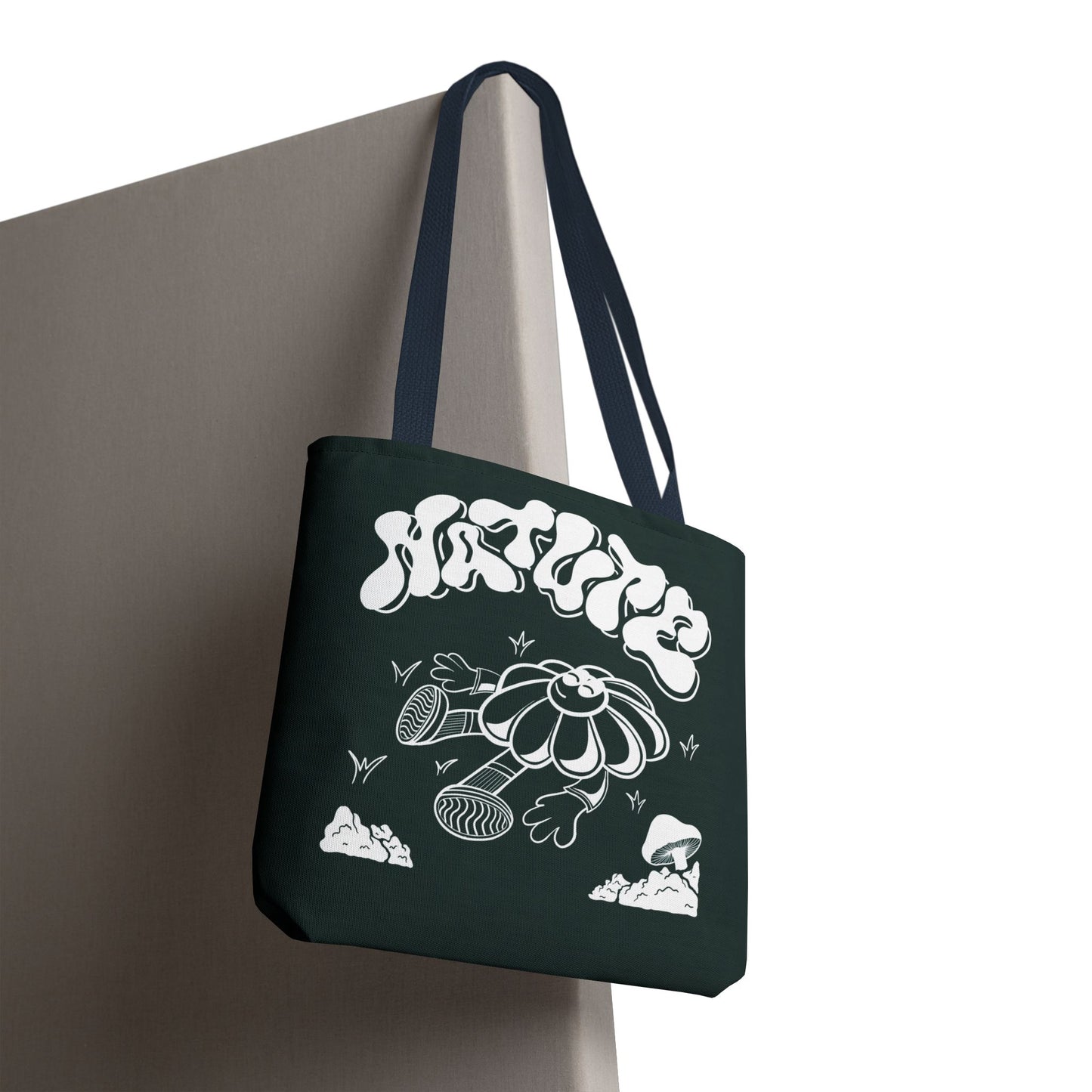 Nature Flower Tote Bag — Retro Smiling Daisy Graphic Tote