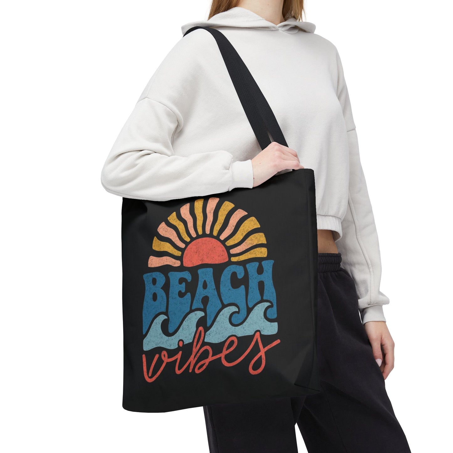 Beach Vibes Tote Bag — Retro Sunset Surf Waves Beach Tote