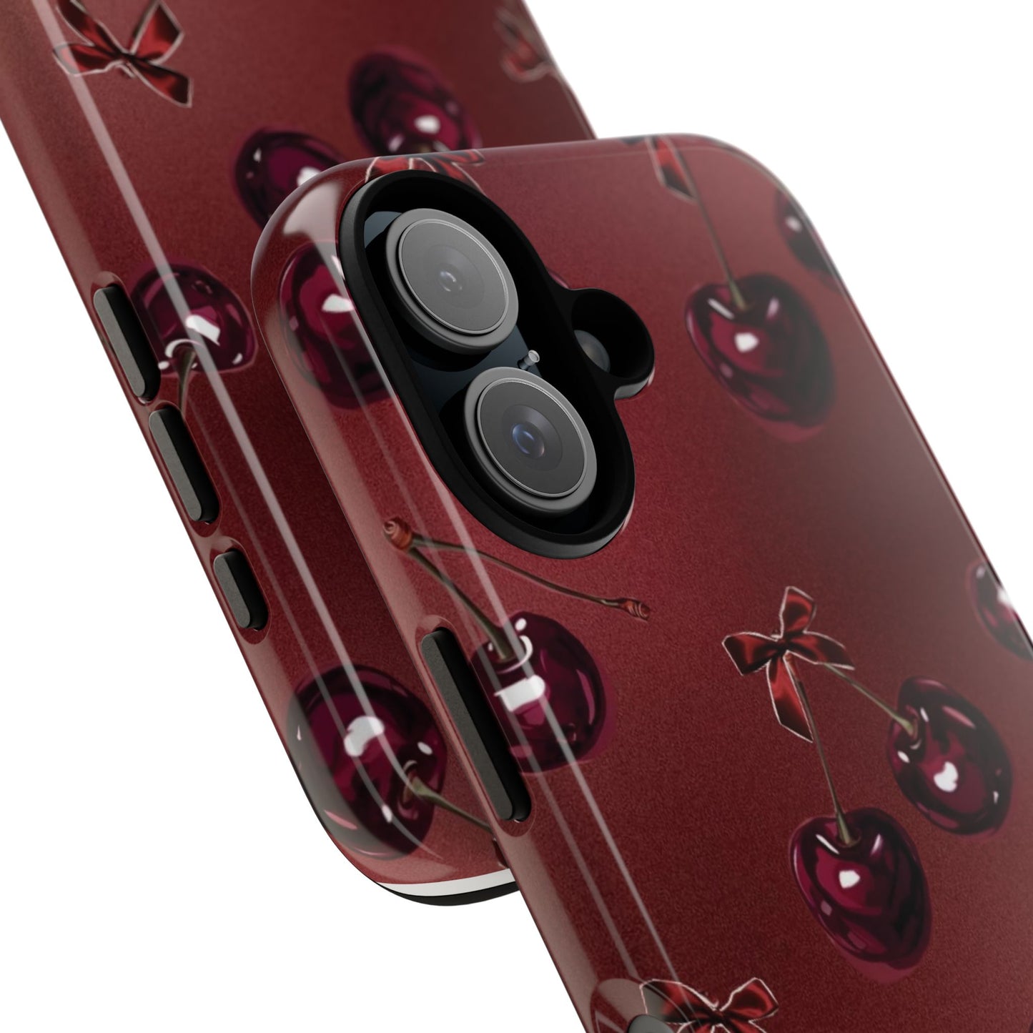 Cherry Pattern Phone Case — Retro Dark Red Cherry iPhone Cover