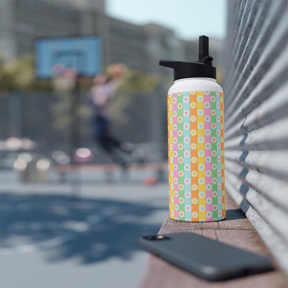 Daisy Stripe Stainless Steel Water Bottle — Pastel Floral Insulated Bottle