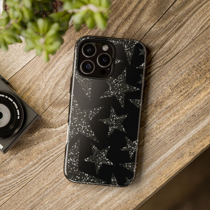 Glitter Star Tough Case — Black Sparkle Phone Case