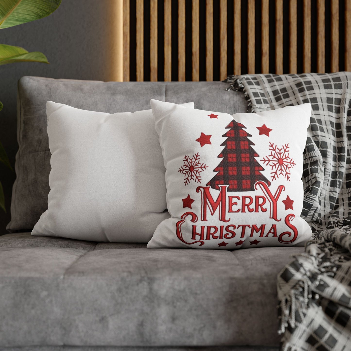 Christmas Plaid Tree Pillowcase — Merry Christmas Decorative Throw Pillow Cover