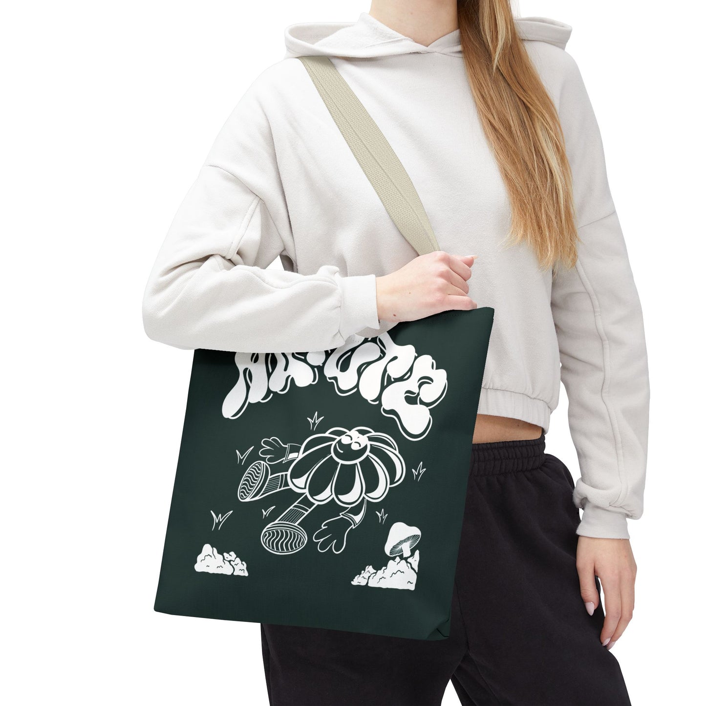 Nature Flower Tote Bag — Retro Smiling Daisy Graphic Tote