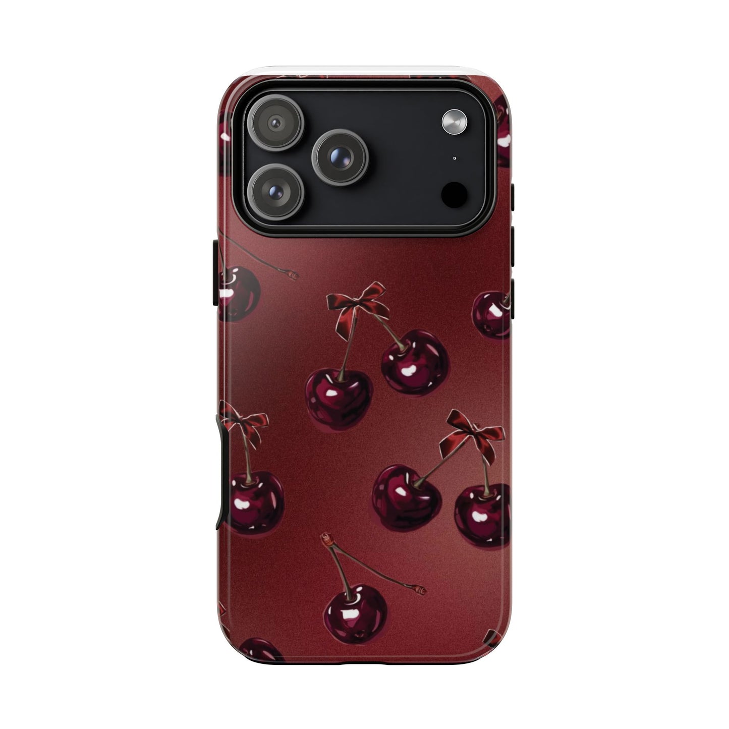 Cherry Pattern Phone Case — Retro Dark Red Cherry iPhone Cover