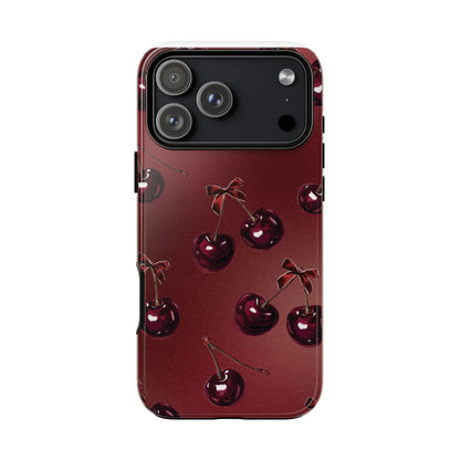 Cherry Pattern Phone Case — Retro Dark Red Cherry iPhone Cover
