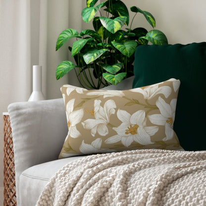 Floral Magnolia Lumbar Pillow — Neutral White Magnolia Print Accent Pillow