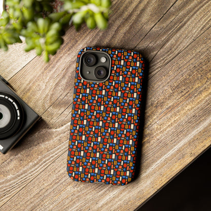 Geometric Retro Mosaic Tough Phone Case — Durable Colorful Protective Cover