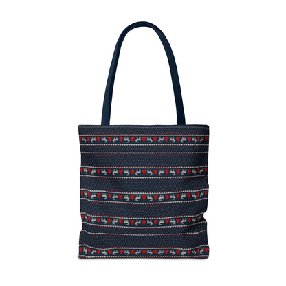 Holiday Reindeer Stripe Tote Bag — Festive Christmas Pattern Tote
