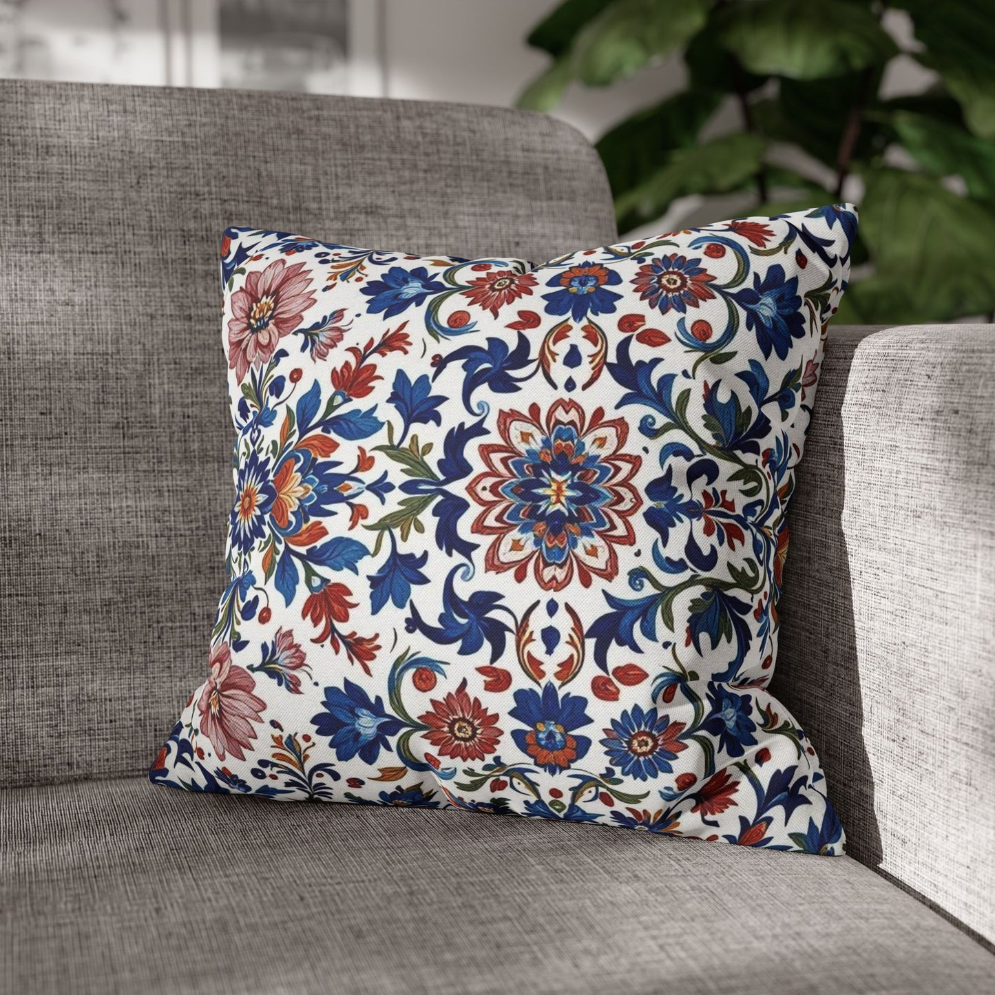 Floral Medina Decorative Pillowcase — Blue & Rust Turkish Tile Pattern
