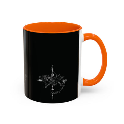Compass World Map Coffee Mug — Black Accent Travel Mug for Explorers