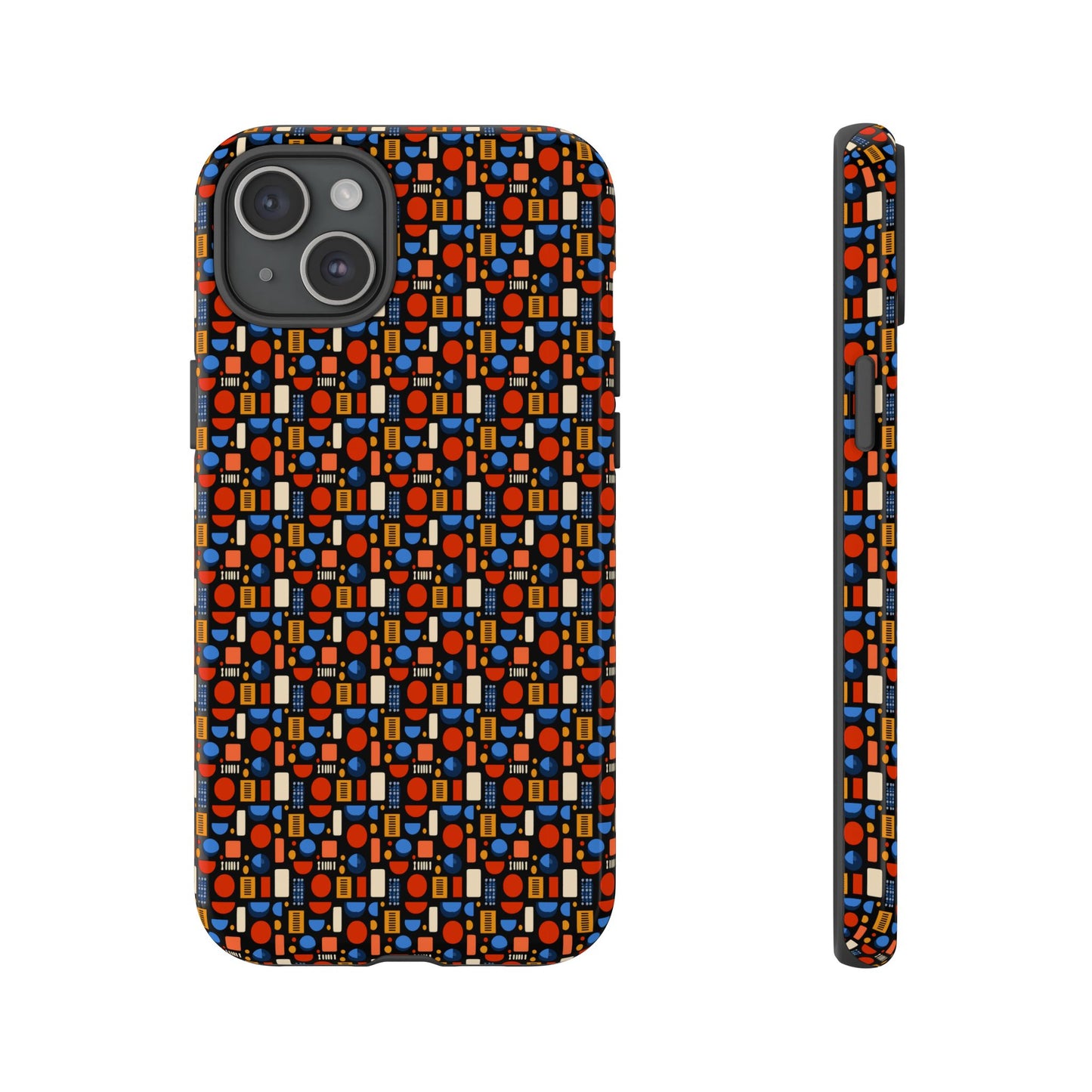 Geometric Retro Mosaic Tough Phone Case — Durable Colorful Protective Cover