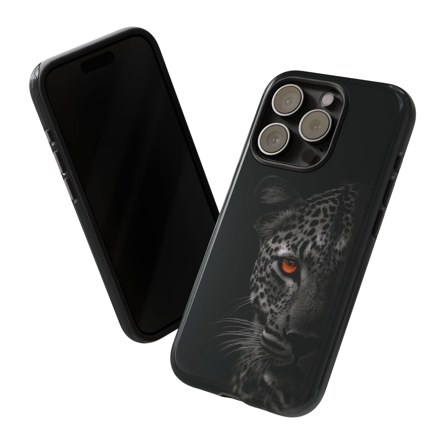 Leopard Gaze Phone Case — Black Protective iPhone Cover with Orange Eye