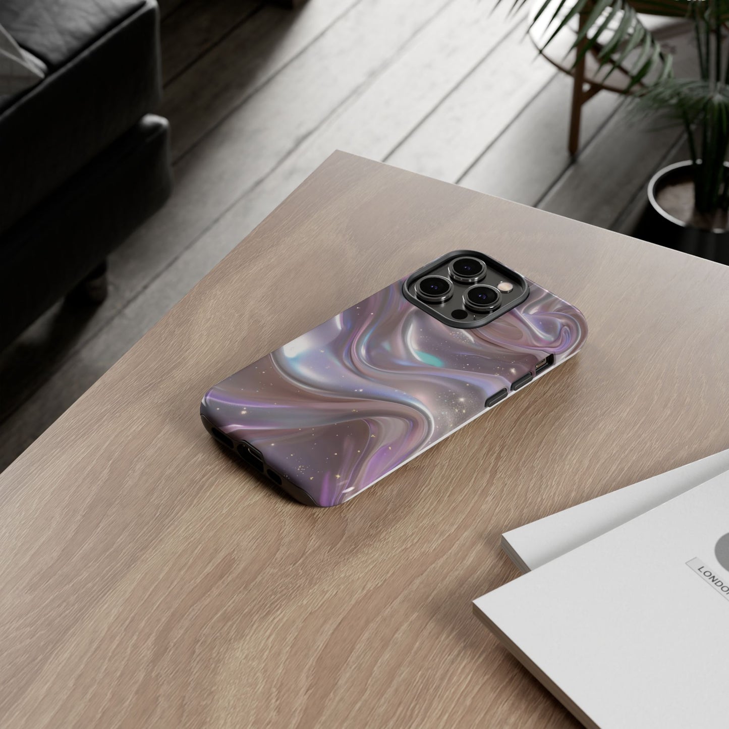 Iridescent Marble Tough Phone Case — Shimmery Swirl Protective Cover