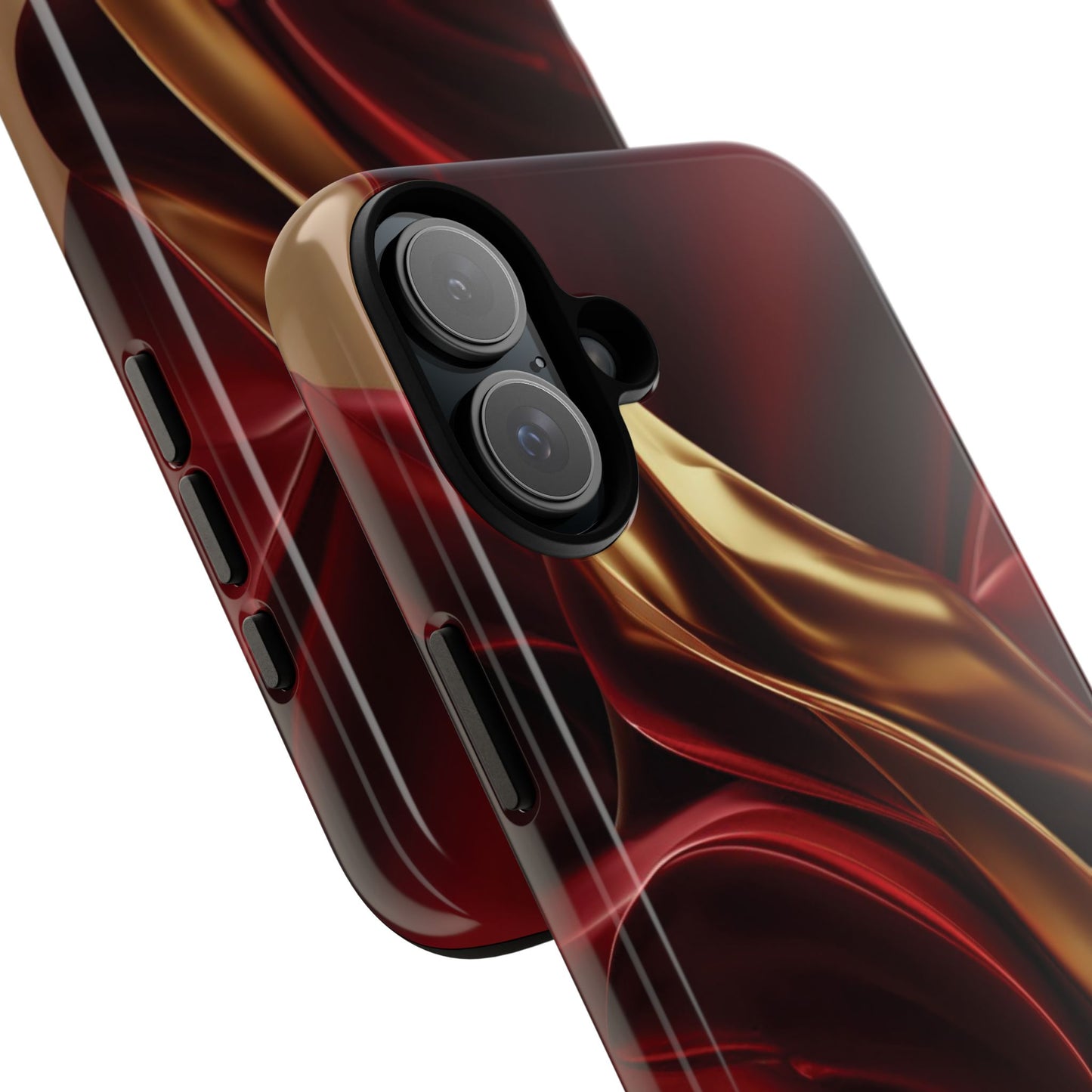 Protective Phone Case — Red & Gold Satin Swirl Design